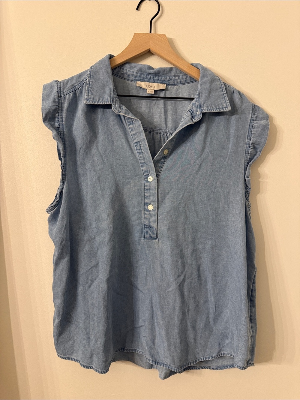 LOFT Light Blue Sleeveless Chambray Button-Front Top